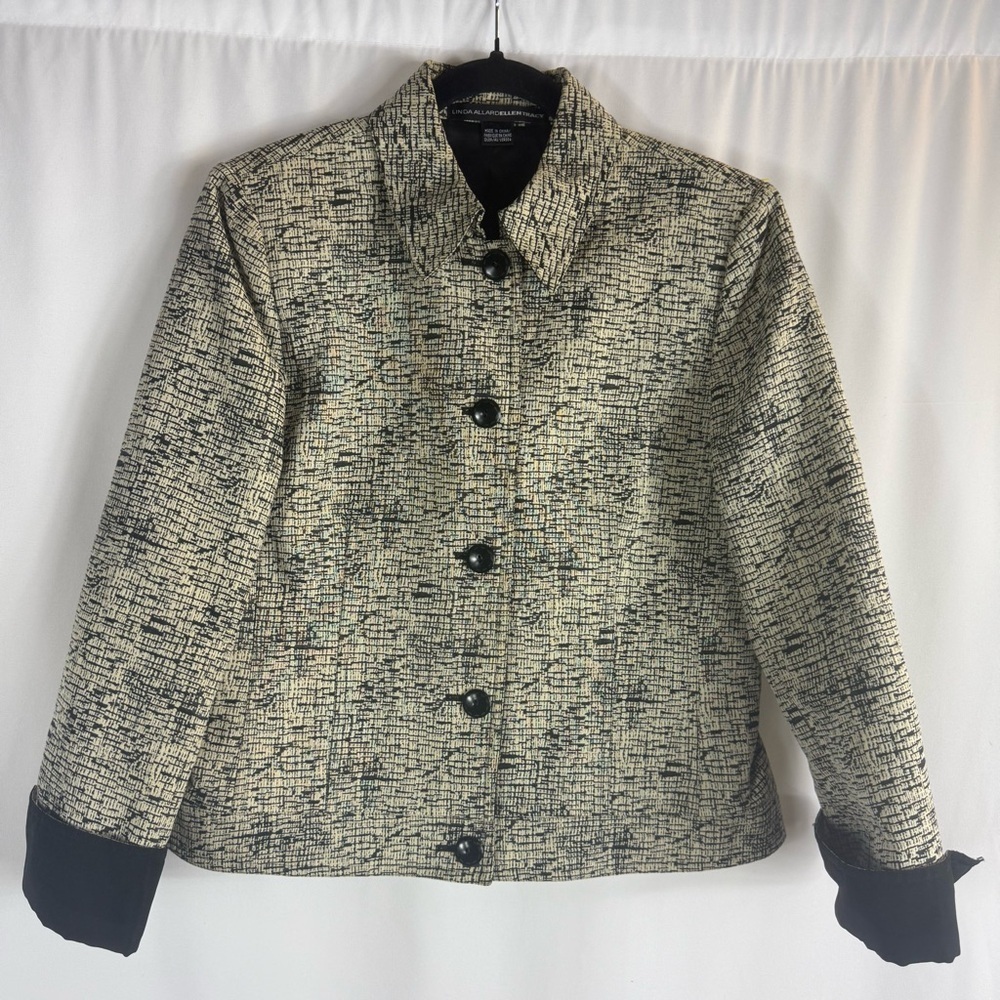 Linda Allard Ellen Tracy Jacket Blazer Womens Black and tan Botton luxury brand